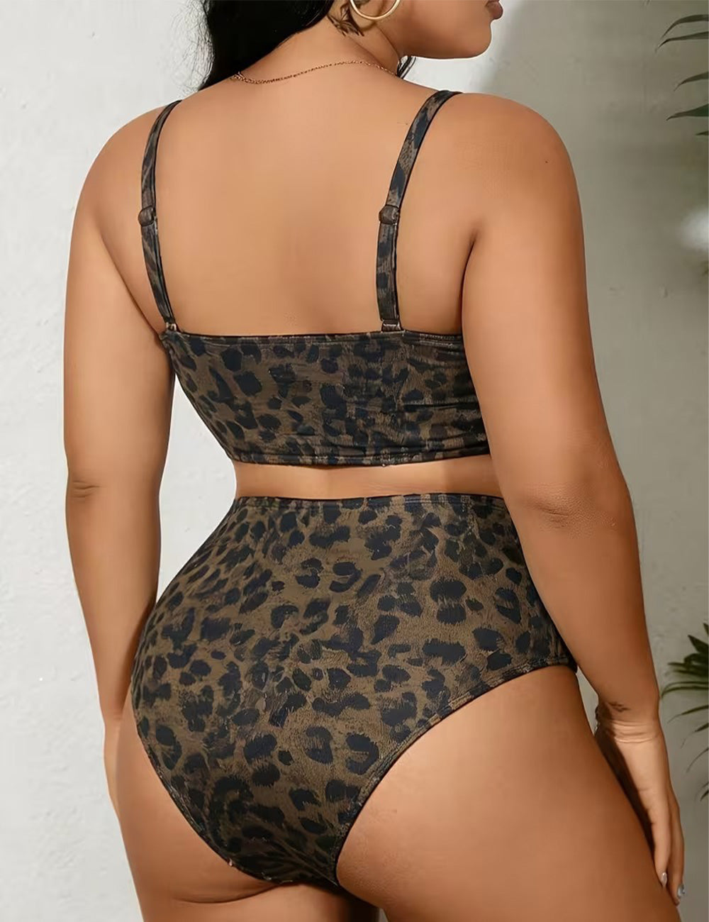 Plus Size Leopard High Waisted Cut Out Bikini Set