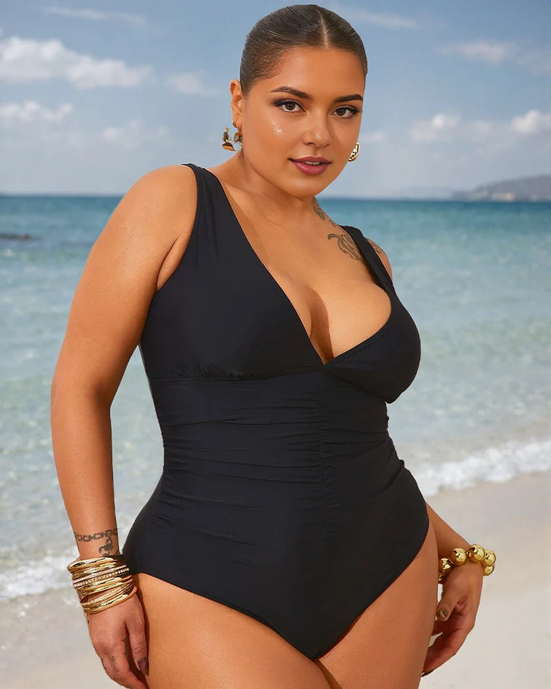 Plus size one piece swimsuit for curvy women with supportive and sculpting fit for pool and beach days