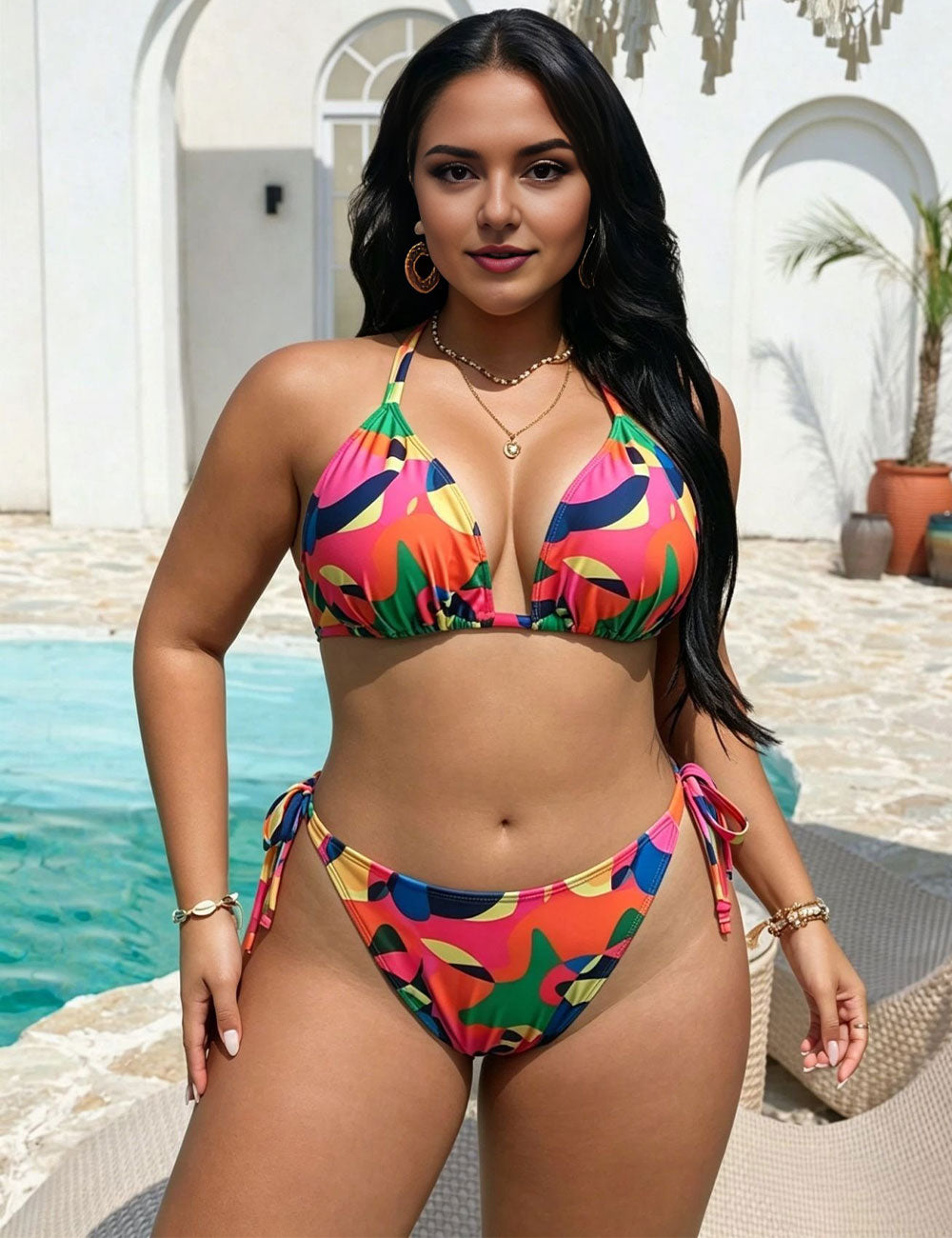 Plus Size Camouflage Halter Bikini Set
