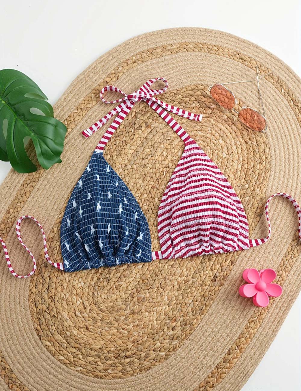 Plus Size American Flag Triangle Bikini Top Halter Tie-back