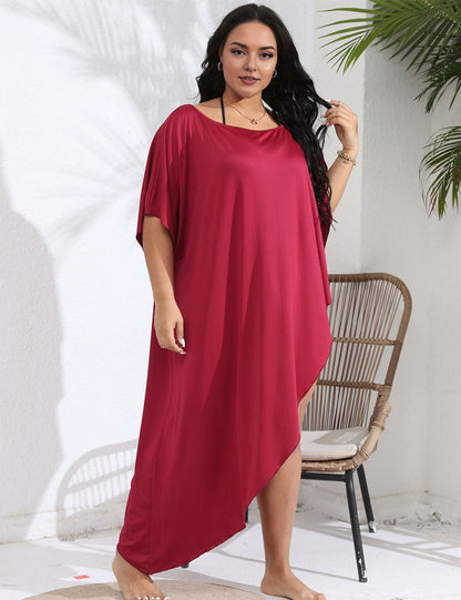 Plus Size Burgundy Oversized Swim Cover Up Dress