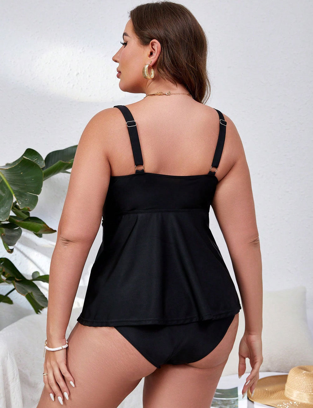Plus Size Black Flowy Tankini Set