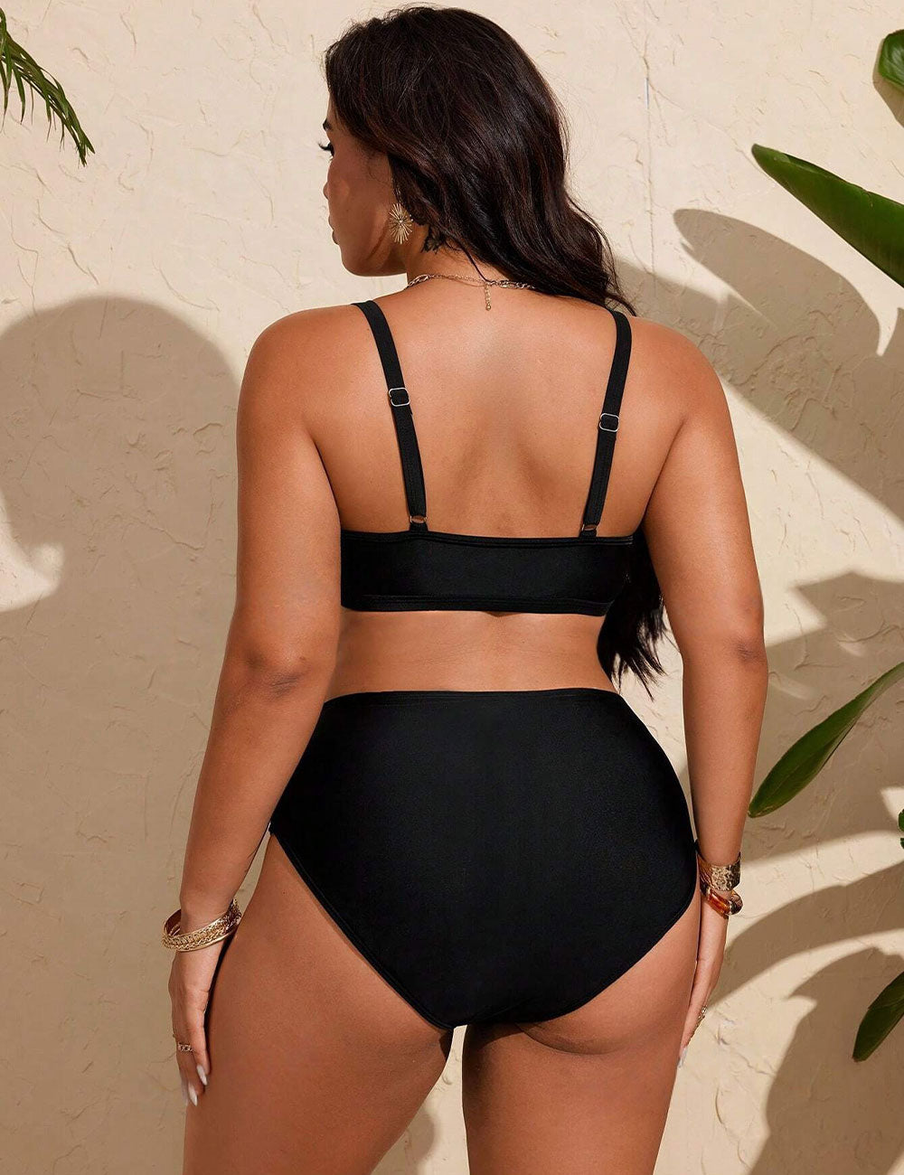 Plus Size Black Mesh Cut Out Bikini Set