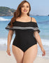 Plus Size Black Off Shoulder Ruffle One Piece Swimsuit