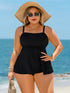 Plus Size Black Ribbed Flowy Tankini Set