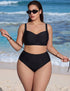 Plus Size Black Ruched High Waisted Bikini Set