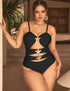 Plus Size Black Starfish Cut Out One Piece Swimsuit