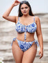 Plus Size Blue Floral Side Tie Bikini Set