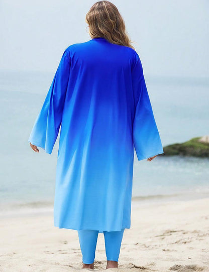 Plus Size Gradient 3-Piece Modest Swimwear Blue