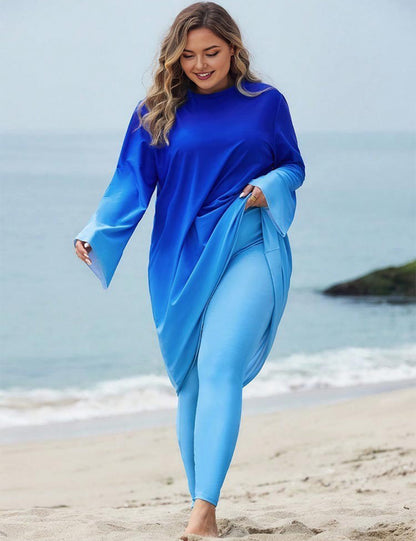 Plus Size Blue Gradient 3-Piece Modest burkini Swimsuit