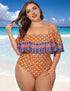 Plus Size Boho Ruffle Off Shoulder One Piece Swimsuit