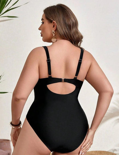 Plus Size Color Block Slimming One Piece Swimsuit