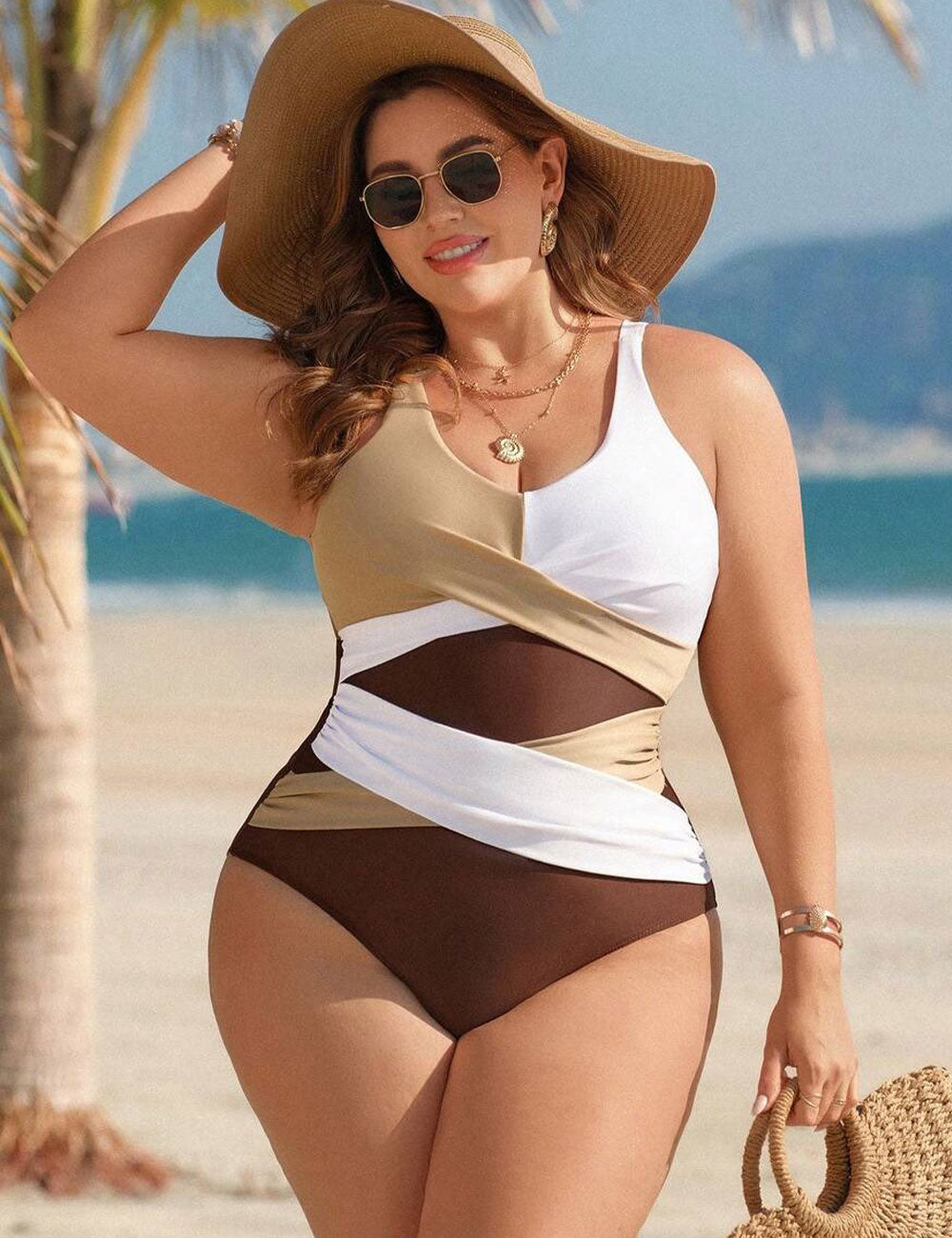 Plus Size Color Block Wrap Tummy Control One Piece Swimsuit