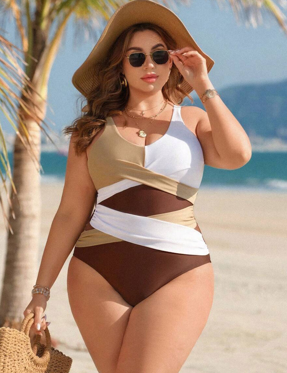 Plus Size Tummy Control Color Block Wrap One Piece Swimsuit