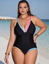 Plus Size Criss Cross Back Tie Tummy Control One Piece Swimsuit