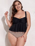 Plus Size Black Drawstring Peplum Tankini Set