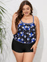 Plus Size Floral Blouson Tankini with Boyshorts Blue