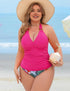 Plus Size Hot Pink Ruched Halter Tankini Set