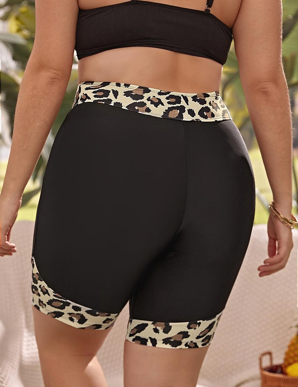 Plus Size Leopard Panel Swim Bike Shorts