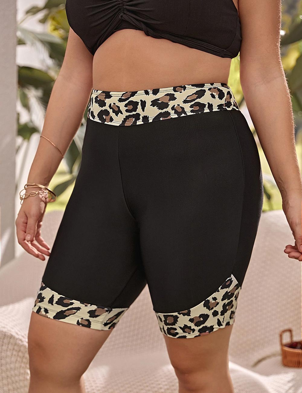 Leopard Panel Plus Size Swim Shorts