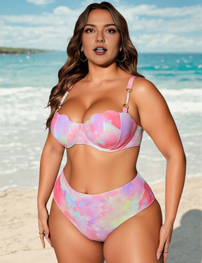 Plus Size Mermaid Seashell Bikini Set Pink 