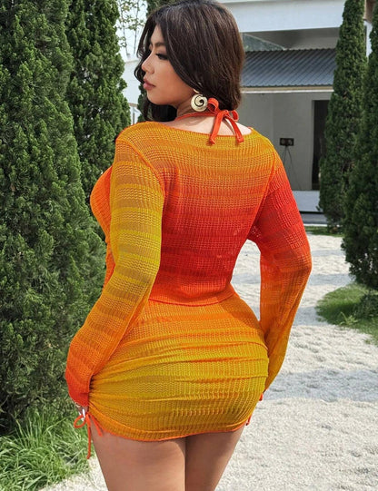 Plus Size Ombre 4-Piece Swimsuit with Skirt Cover-Up
