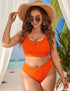 Plus Size Orange Notch V-Neck Ribbed Bikini Set