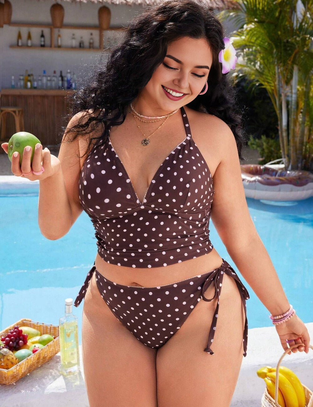 Plus Size Polka Dot Sweet Cute Halter Bikinis