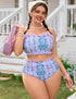 Plus Size Purple Floral Ruffle High Waisted Bikini Set