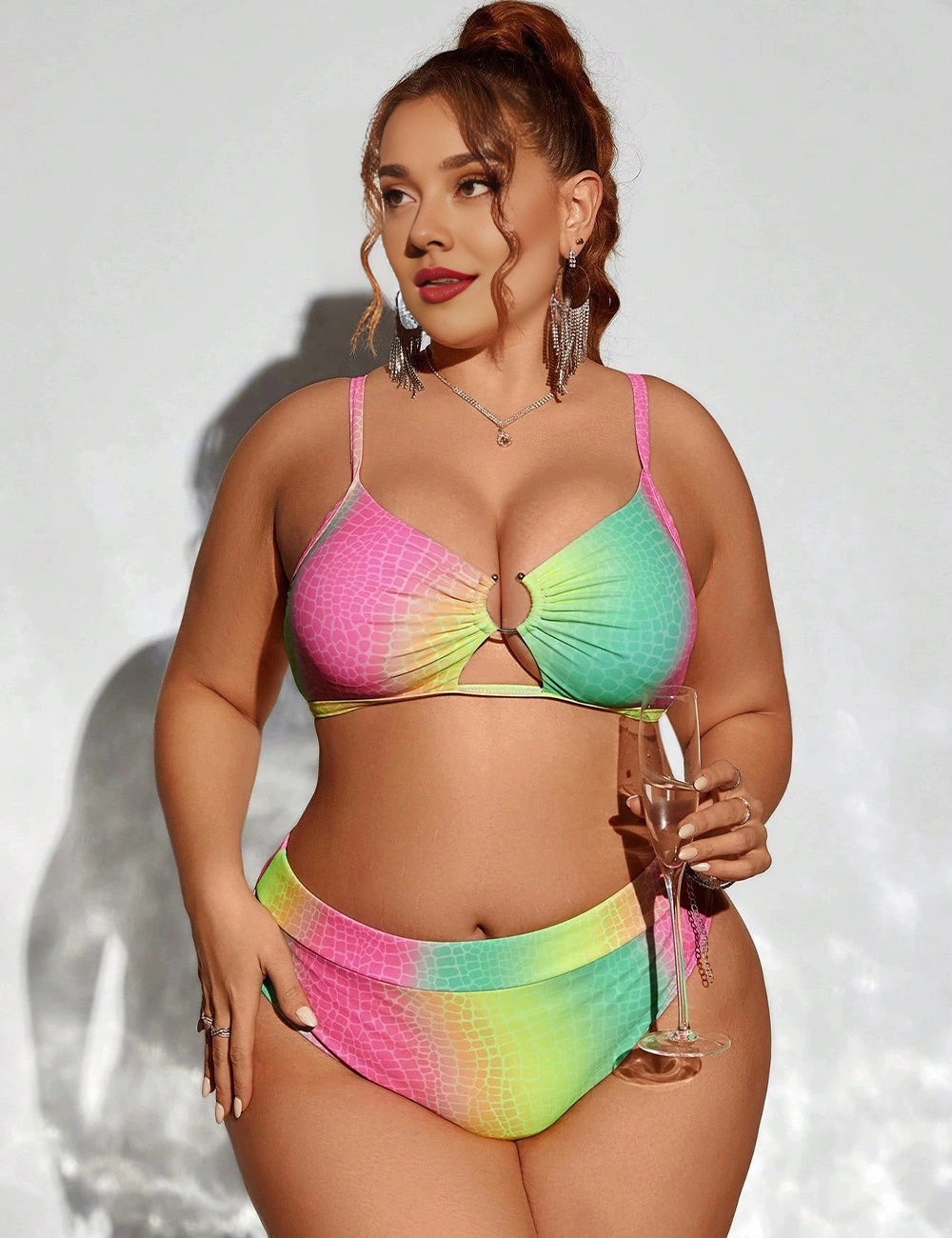 Plus Size Gradient Rainbow Cut Out Bikini Set