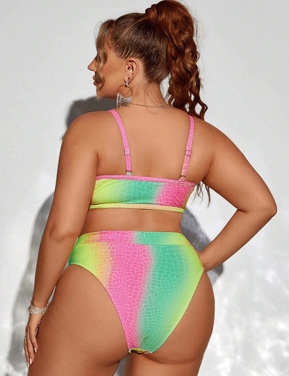 Plus Size Rainbow Gradient Cut Out Bikini Set