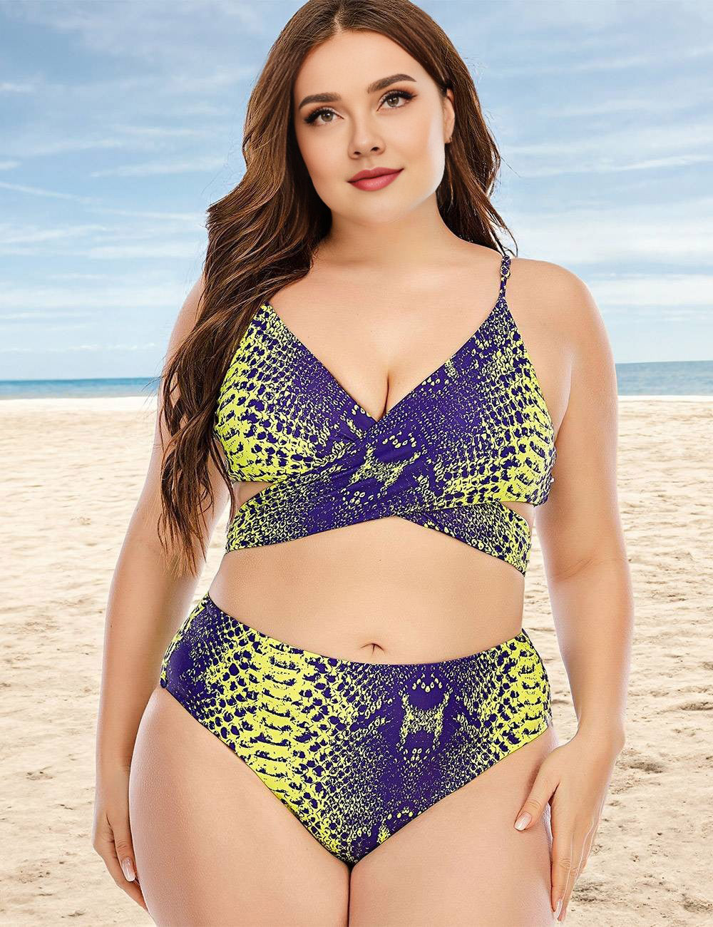 Plus Size Snake Print Wrap Bikini Set