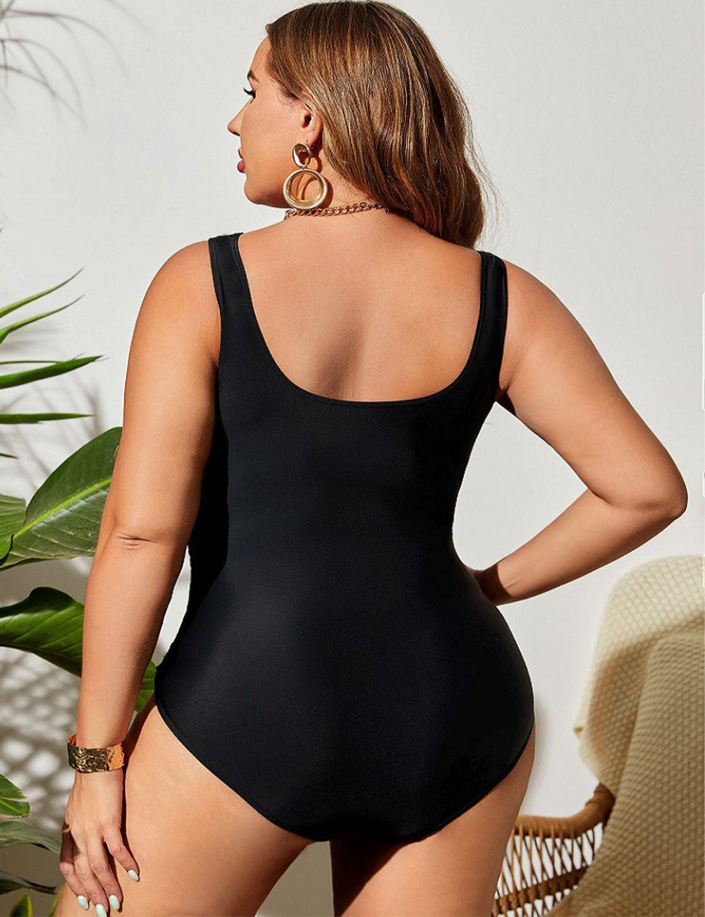 Plus Size Black Tummy Control One Piece Swimsuit