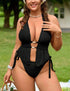 Plus Size Black Textured Halter Cut Out Tankini Swimsuit