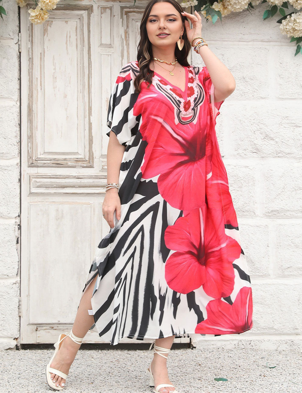 Plus Size Multicolor Kaftan Cover Up  Dress
