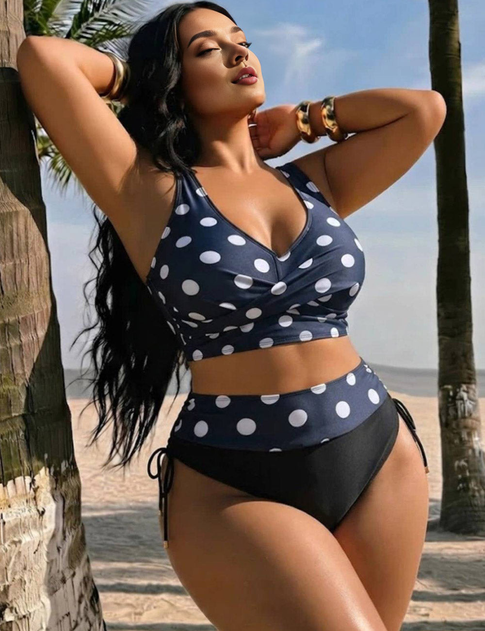 Plus Size Vintage Navy Polka Dot Bikini Set