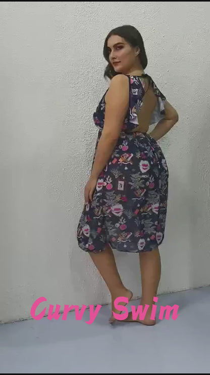 Plus Size Floral Front Opening Swim Dress Video