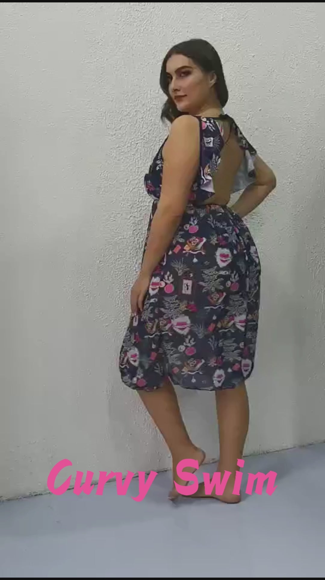 Plus Size Floral Front Opening Swim Dress Video