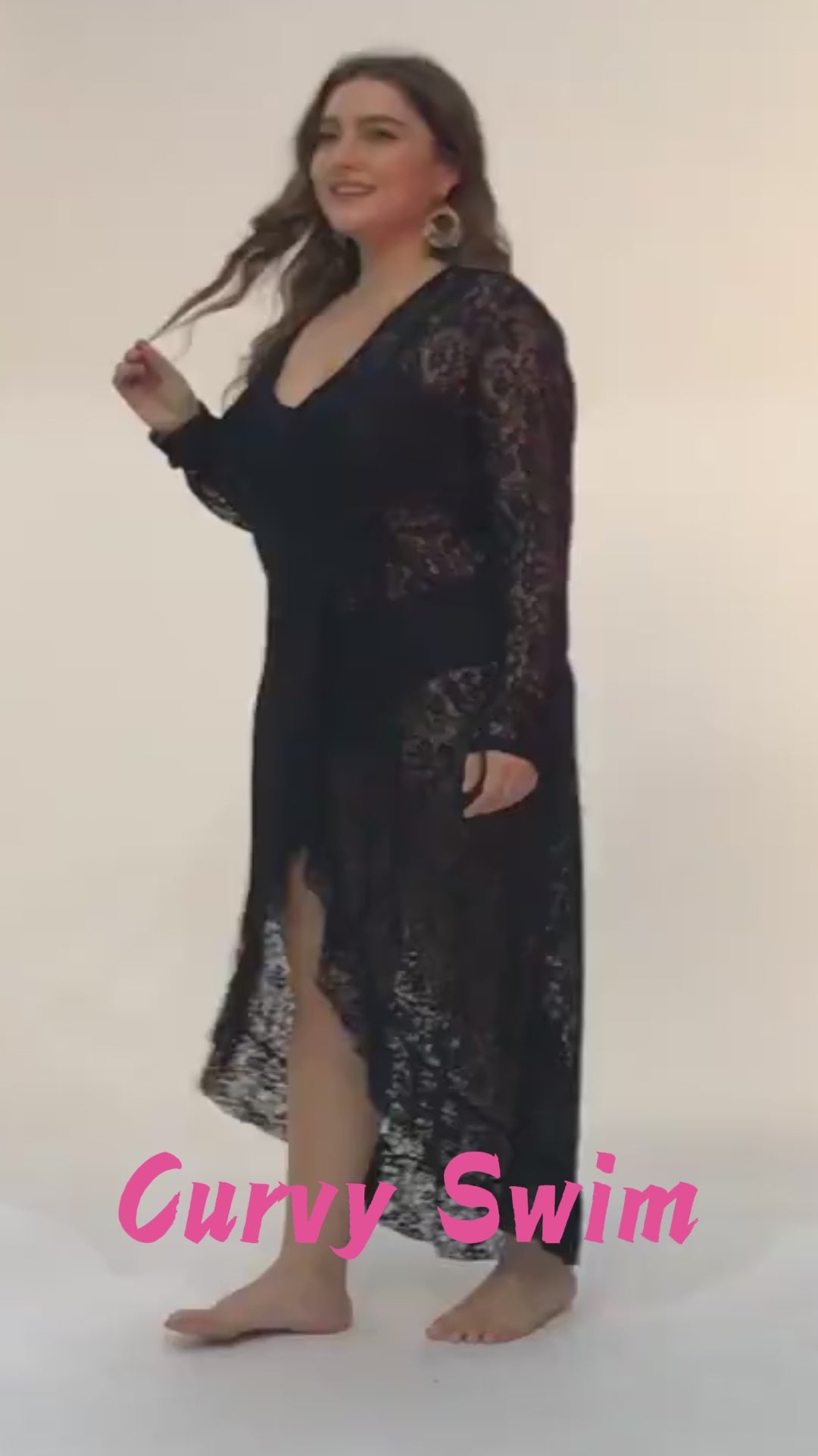 Plus Size Black Lace Swim Cover Up Maxi Dress Video